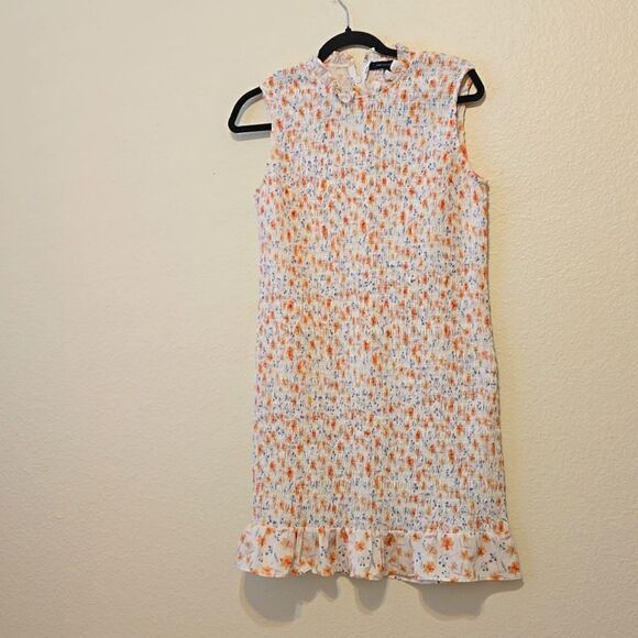 FRENCH CONNECTION Camille Verona Crepe Smocked Minidress in Summer White Large. - Picture 3 of 10